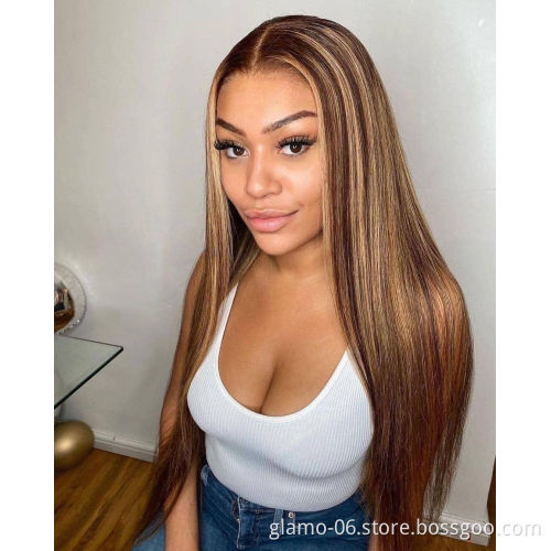 100% Brazilian Virgin Human Hair Rainbow Peruca Humana Blonde Highlights Wig Platinum Wigs